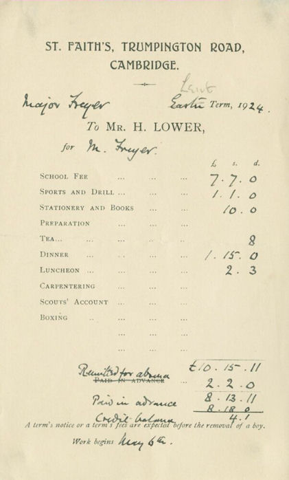 School bill from 1924.