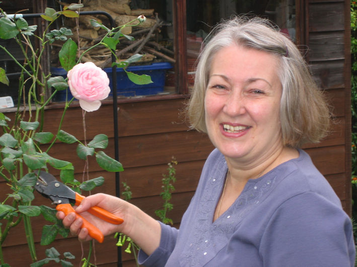 Pam Stacey in her garden, 15 October 2006.