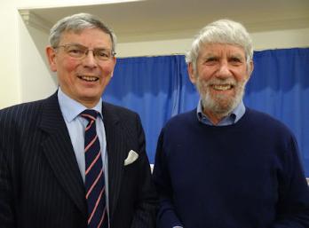 Edmund Brookes and Howard Slatter, speakers at the Local History Group meeting, 4 April 2019, Trumpington Village Hall. Photo: Andrew Roberts, 4 April 2019.