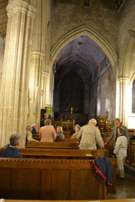Participants in the Nave during a Local History Group meeting in Trumpington Church. Photo: Andrew Roberts, 13 October 2011.