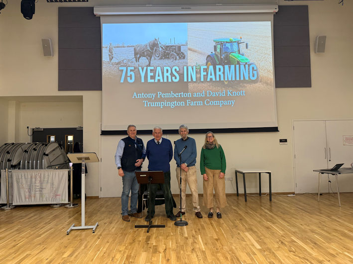 Chair and speakers at the Local History Group Farming and Coprolites meeting: David Knott, Antony Pemberton, Howard Slatter and Jo Sear. Photo: Jo Sear, 19 February 2026.