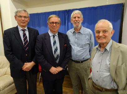 Edmund Brookes, Adam Barker, Howard Slatter and Stephen Siddall at the Local History Group meeting about local Mayors, talking about Jean Barker (Baroness Trumpington). Photo: Andrew Roberts, 26 September 2019.