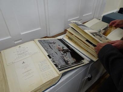 Volumes (scrapbooks) about Jean Barker (Baroness Trumpington), displayed by Adam Barker at the meeting about local Mayors. Photo: Andrew Roberts, 26 September 2019.