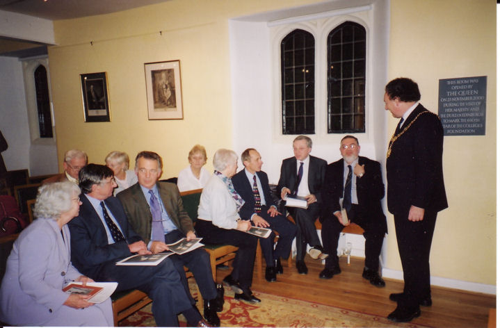 Members of the Local History Group, the Mayor (Councillor Durrant) (far right), the Master of Trinity Hall (Professor Martin Daunton) (third from right) and others at ceremony to mark the Blue Plaque to commemorate Henry Fawcett. Photo: Peter Dawson, 25 November 2004.