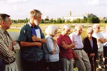 Howard Slatter (second from left) introducing the evening to participants at the Trumpington Local History Group visit to the Addenbrooke’s Road, 24 June 2010.