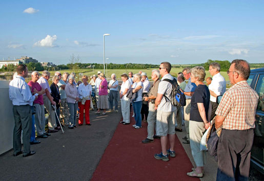 Mike Davies talking to participants during the Trumpington Local History Group visit to the Addenbrooke’s Road, 24 June 2010. Photo: Stephen Brown.