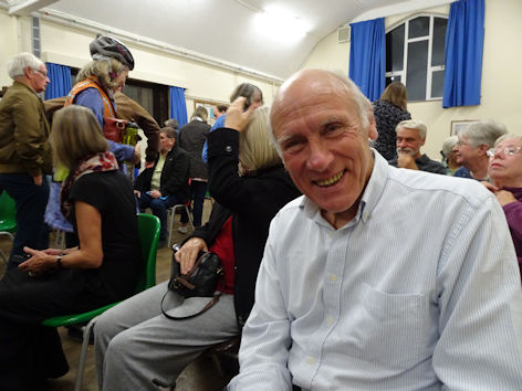 Professor Nick Bullock at the Local History Group meeting about the Long Road area, Trumpington Village Hall. Photo: Andrew Roberts, 27 September 2018.