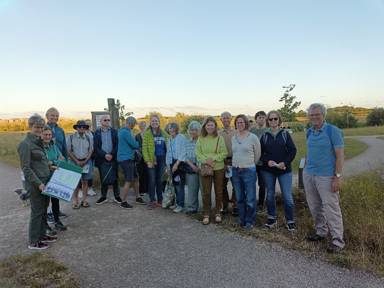 Participants with Andrew Roberts at the former railway line across Trumpington Meadows Country Park during the walk on 27 June 2004. Photo: Randall Evans.