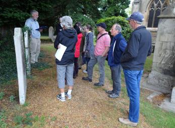 Local History Group walk in Trumpington Churchyard. Photo: Andrew Roberts, 29 June 2017.