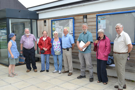 Group gathering at Trumpington Pavilion for Local History walk. Photo: Andrew Roberts, 1 July 2012.