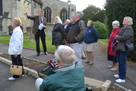 Edmund Brookes and one of the groups in the churchyard. Photo: Andrew Roberts.