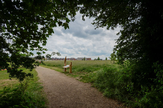 The entrance to Trumpington Meadows Nature Reserve from Byron’s Pool. Wildlife Trust BCN.
