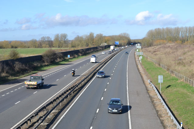 Looking north along the M11 from the agricultural bridge. Photo: Andrew Roberts, 24 February 2024.