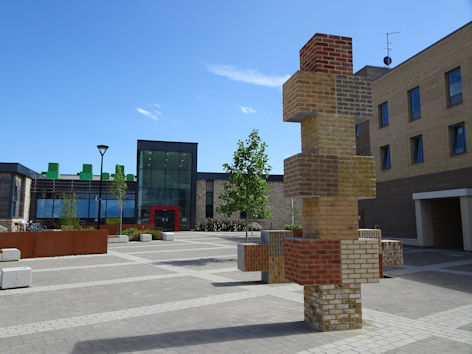 Hopscotch artwork, by Keith Wilson, in the local centre in front of Trumpington Meadows Primary School. Photo: Andrew Roberts, 22 May 2020.