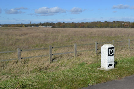 The land to be used for the final phases of the Trumpington Meadows development, with the third milestone, at the Hauxton Road junction. Photo: Andrew Roberts, 4 March 2016.