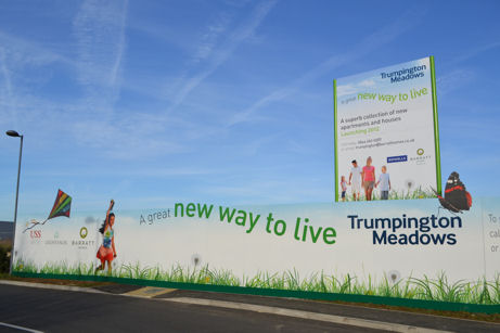 Marketing signs for the Barratt Homes development at Trumpington Meadows, at the road to the John Lewis building. Photo: Andrew Roberts, 10 December 2011.