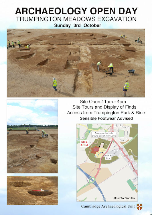 Poster for the Trumpington Meadows Archaeology Open Day, 3 October 2010. Cambridge Archaeological Unit.