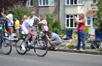 The breakaway pair of riders on Shelford Road, Jan Barta and Jean-Marc Bideau. Photo: Andrew Roberts, 7 July 2014.