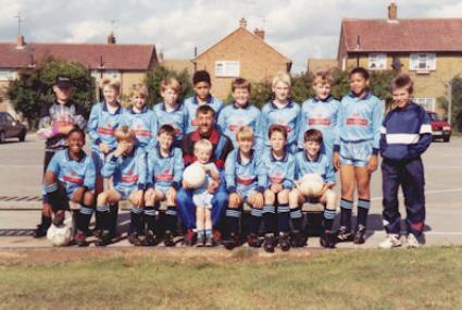 Trumpington Tornadoes u12 team, 1991-92. East Anglian Cup, third round, Southend. Trumpington Tornadoes won 6-0. Photo: Sheila Betts.