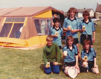 Annual 5-a-side tournaments on King George V playing field. This Trumpington Tornadoes team included Justin Pearson and Daren Haylock (c1982) [Source: supplied by Mrs V. Pearson]
