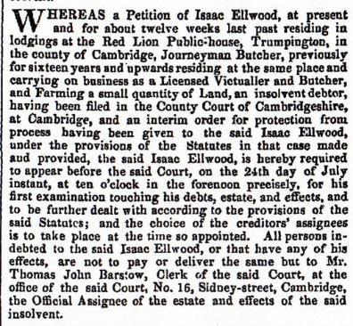 London Gazette entry for Isaac Ellwood, 1854.