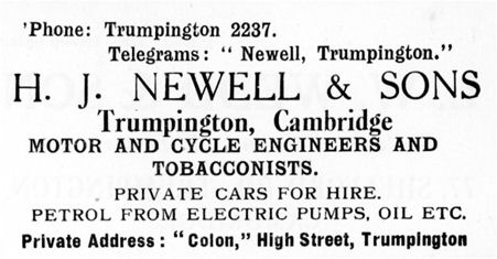 Advertisement for H.J. Newell & Sons, 1952-53. Trumpington Parish Magazine.