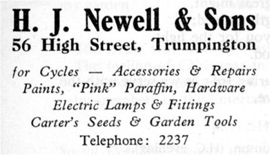 Updated advertisement for H.J. Newell & Sons, 1965. Trumpington Parish Magazine.