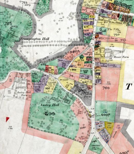 Extract from Land Value map for Trumpington, 1910-11. Cambridgeshire Archives.