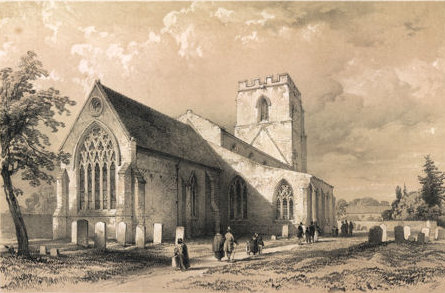 Trumpington Church from the North East, c. 1840. Cambridge Camden Society, 1845. Cambridgeshire Collection (stop 8).