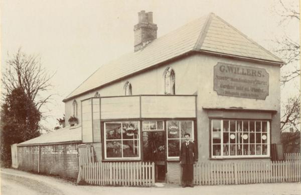 G. Willers, nurseryman premises, on the corner of Trumpington Road and Latham Road, c. 1900. Cambridgeshire Collection (stop 5).