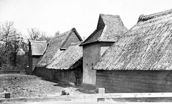 Barns and dovecote at Anstey Hall Farm, 1920s. Percy Robinson (stop 11).