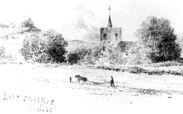 Little Shelford Church, by J. Osbaldeston, 1854. Cambridgeshire Collection (stop 9-10).
