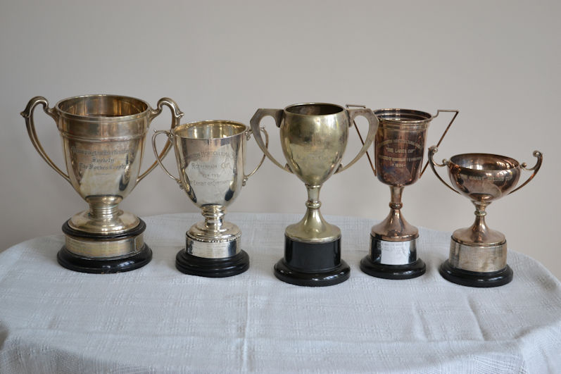 Trumpington Horticultural Society (Trumpington Gardening Society (TruGS)) cups: Forbes; Rotherham; Alpha; Ladies; Harry Collins. Photo: Andrew Roberts, 4 May 2022.
