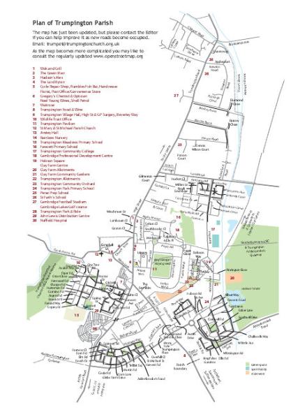 Changing Trumpington, street map from The Trumpet, May 2017. Sheila Betts.