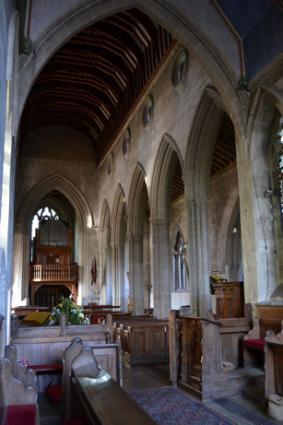 Looking from the Chancel along the Nave, Trumpington Church. Photo: Andrew Roberts, October 2011.