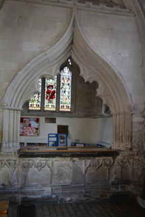 The monument to the Trumpington family, under an ogee arch, and the North Chapel, Trumpington Church. Photo: Andrew Roberts, October 2011.