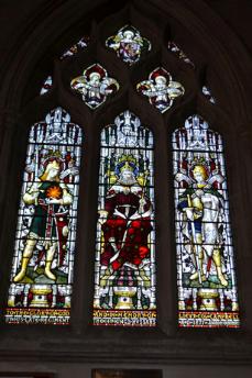 The window commemorating Lieut. Colonel F. Pemberton Campbell (d. 1876) in the North Chapel, Trumpington Church. Photo: Andrew Roberts, October 2011.