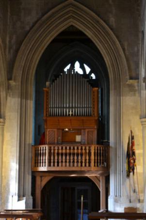 The Tower arch and organ, Trumpington Church. Photo: Andrew Roberts, October 2011.