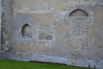 The former Sacristry with double piscina, on the external north wall of the Chancel, Trumpington Church. Photo: Andrew Roberts, October 2011.