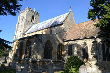 The south side of Trumpington Church from the churchyard. Photo: Andrew Roberts, October 2011.