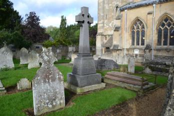 The Campbell and Pemberton family column, near the path to the churchyard extension, with the Foster family memorial to the rear right (entry 19 and 16). Photo: Andrew Roberts, 27 October 2013.