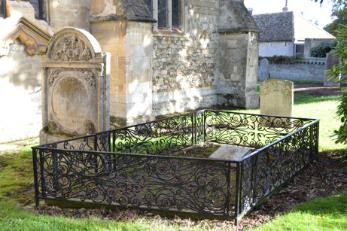 The Fawcett memorial to the south of the chancel, with the Stacey family headstone to the left (entry 34, 33). Photo: Andrew Roberts, 27 October 2013.