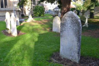 The Willers family headstone in the foreground, with the Galley family cross to the right and Constable family cross in distance to the left (entry 22, 27 and 28). Photo: Andrew Roberts, 28 October 2013.