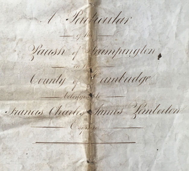 Extract from the Particular detailing the fields making up the Pemberton land in Trumpington. Pemberton Archives, Trumpington Hall. Source: Antony Pemberton.