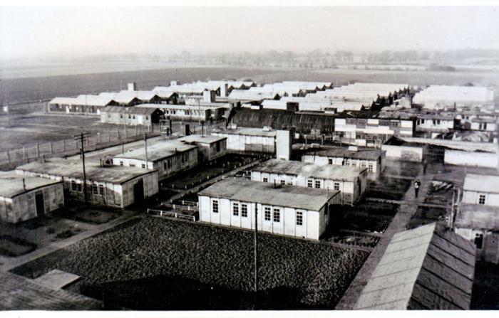 Trumpington Prisoner of War Camp, 1940s, looking west from Hauxton Road. Brother Herbert Kaden.