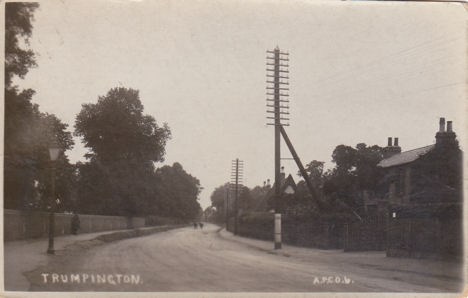Postcard thought to be looking north along Trumpington Road from near the Alpha Terrace junction, 1920.