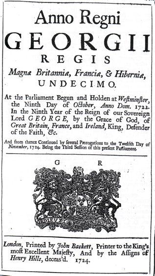 Title page from the Act for the Cambridge Turnpike, 1724-25, from Fowlmere to Cambridge (11 Geo. I, c. 14).