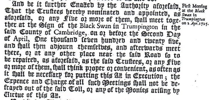 Extract from the Act for the Cambridge Turnpike, 1724-25, from Fowlmere to Cambridge (11 Geo. I, c. 14).
