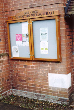 The Centenary notice board and original foundation stone, Trumpington Village Hall, 26 October 2008