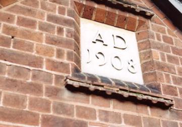 The original date stone above the entrance door, 1908, Trumpington Village Hall, October 2008